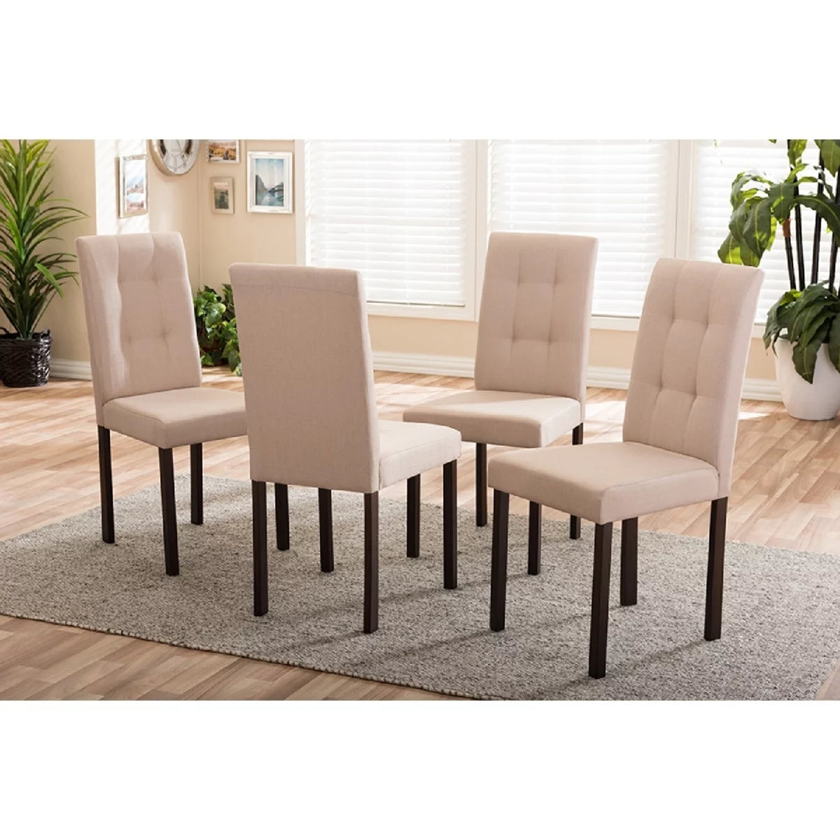 Beige Fabric Upholstered Dining Chair Set of 4 Y96845
