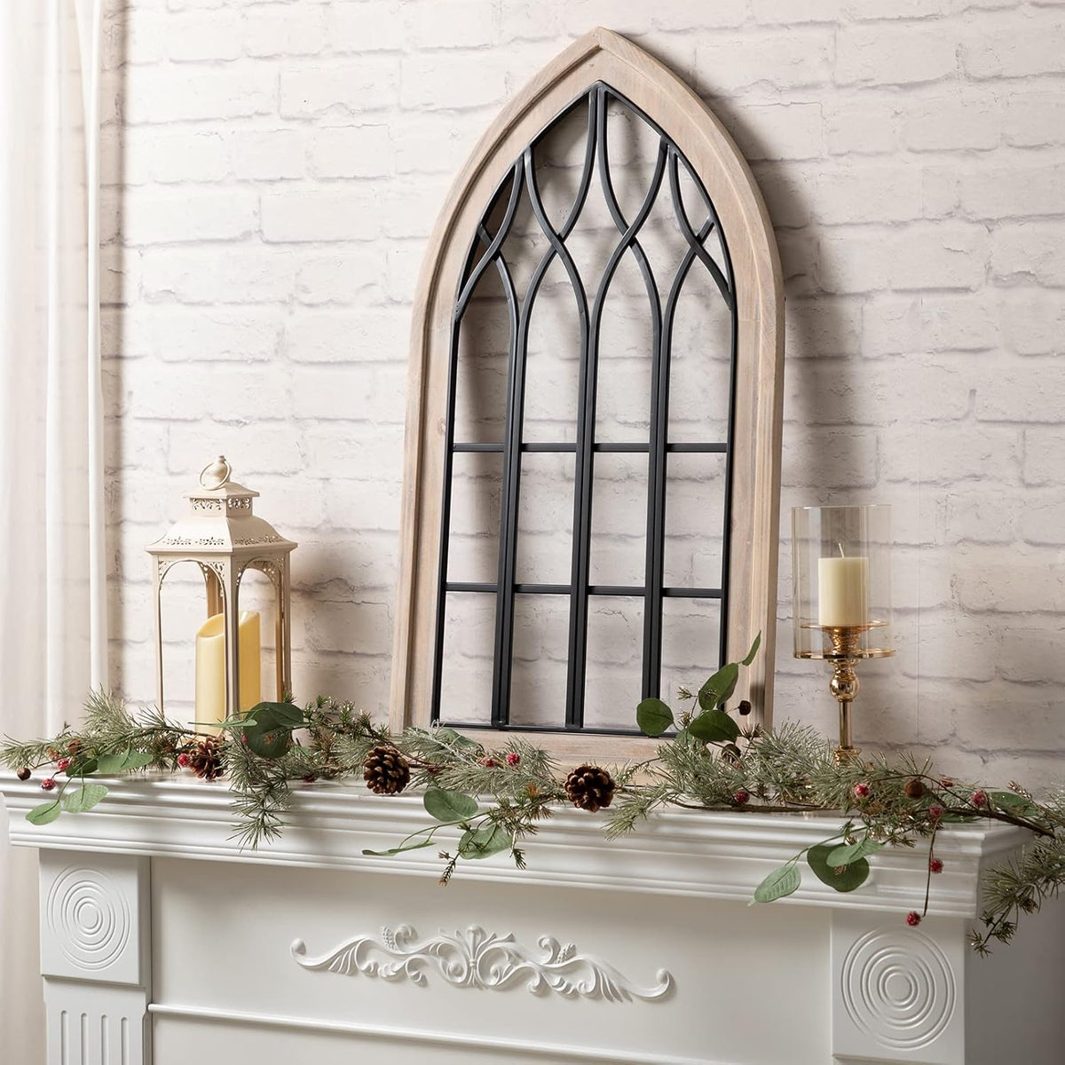 Arched Wood and Metal Rustic Window Frame, Distressed Rustic Brown, Pack of 2 P210684
