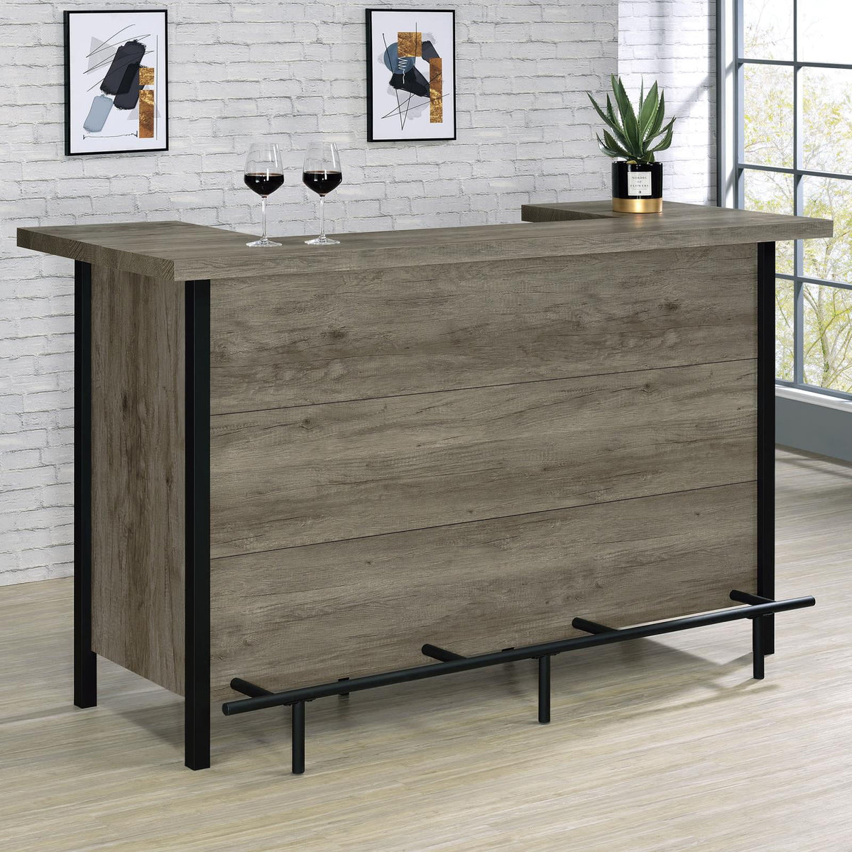 Bar Unit with Footrest Grey Driftwood and Black A35029