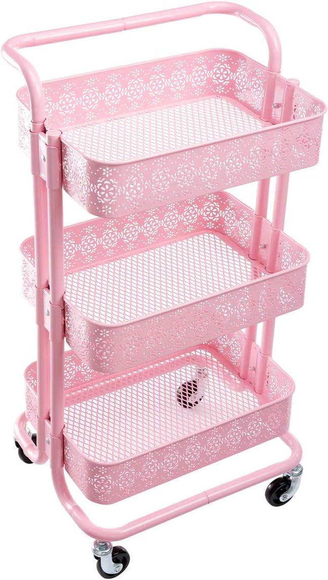 Black 3 Tier Metal Rolling Storage Cart A68018