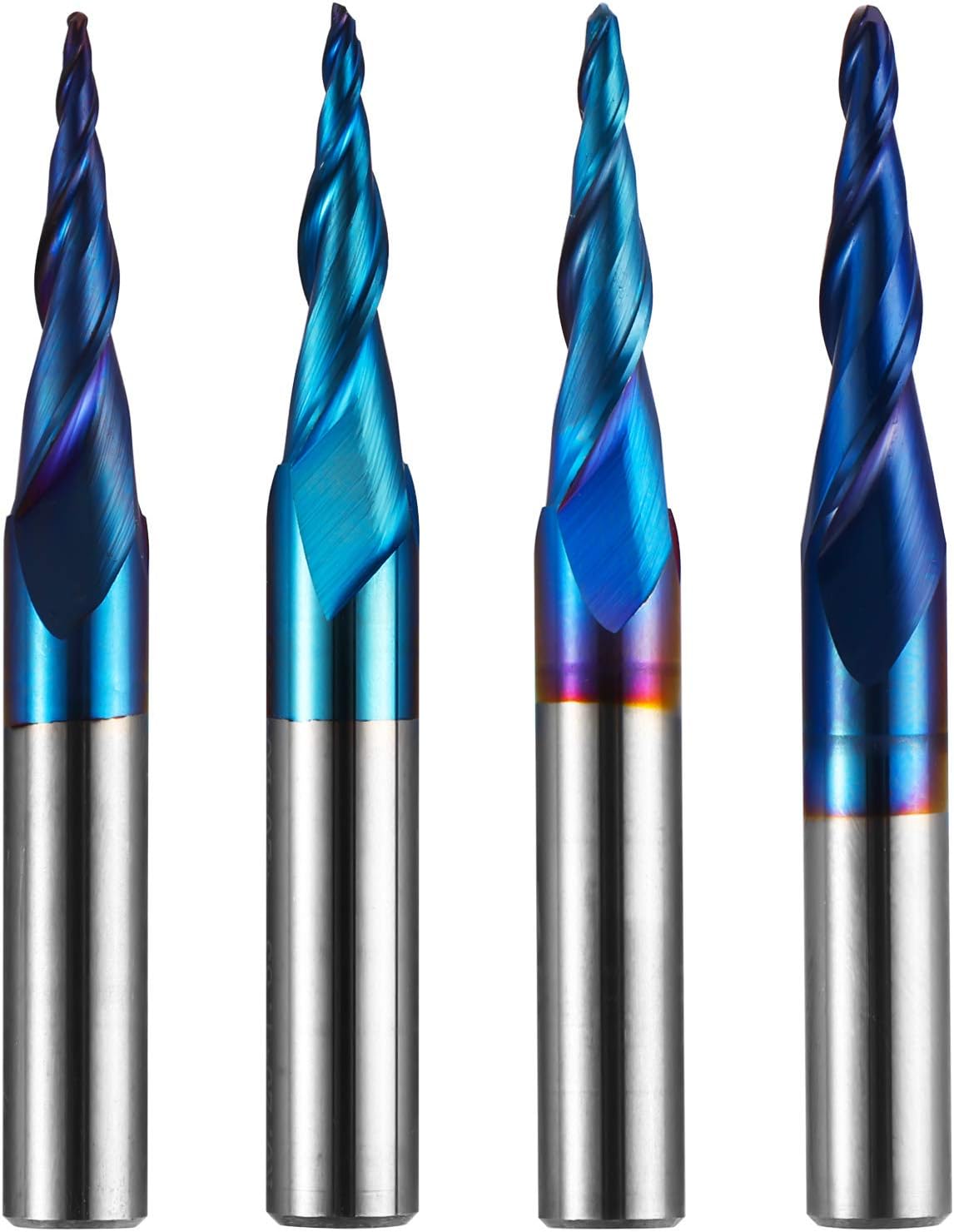 4pcs Tapered Ball Nose Spiral End Mill Tungsten Carbide CNC Router Bits 1/4'' Shank I5880