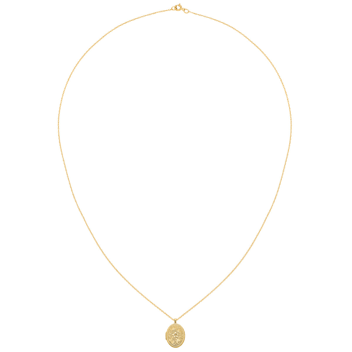 14 Karat Yellow Gold Oval Flower Locket on 18-inch Cable Rope Chain I643