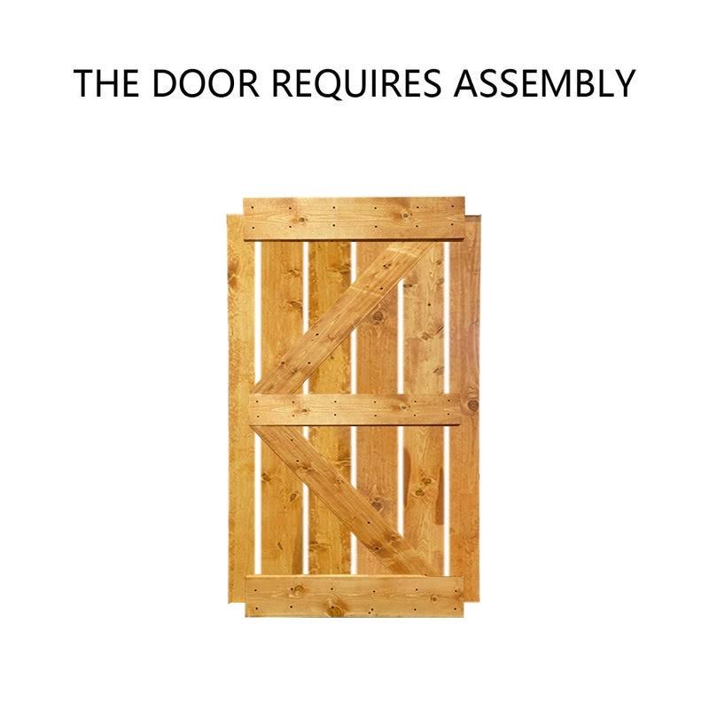 84 in. x 84 in. Oak Stained Knotty Pine Wood Interior Double Sliding Barn Door with Hardware Kit C200481