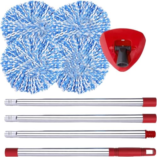 4 Microfiber Mop Refills, 1 Triangle Mop Base and 58in Mop Handle I99240