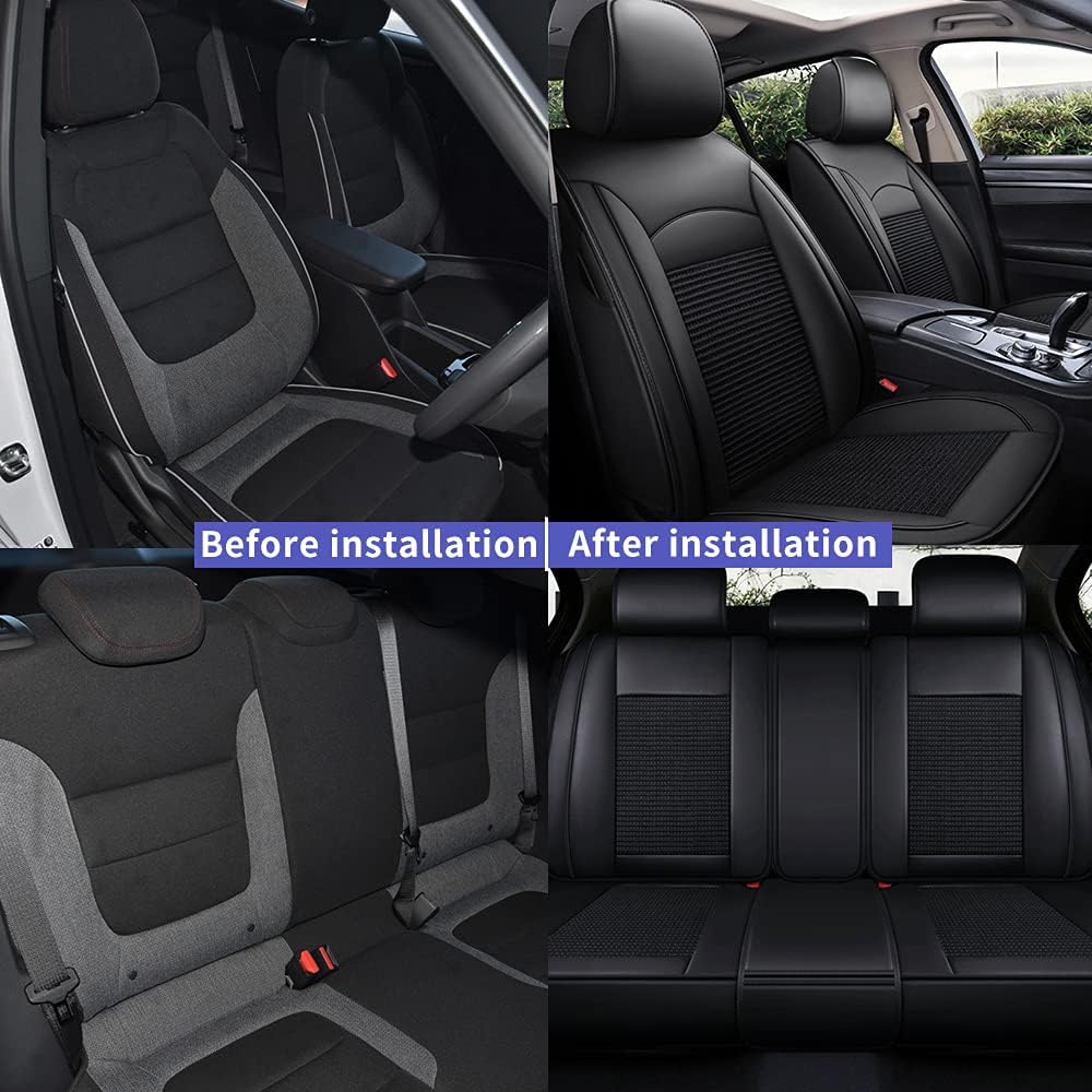 Custom Car Seat Covers Full Set 5 Seats Faux Leather Waterproof Black Y96543