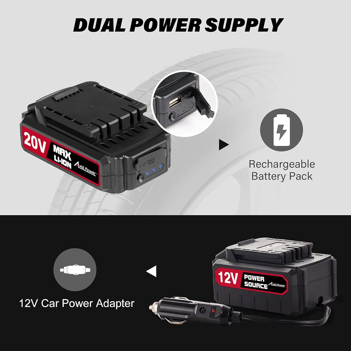 20V Cordless Portable Air Compressor Tire Inflator N953