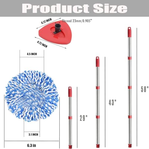 4 Microfiber Mop Refills, 1 Triangle Mop Base and 58in Mop Handle I99240
