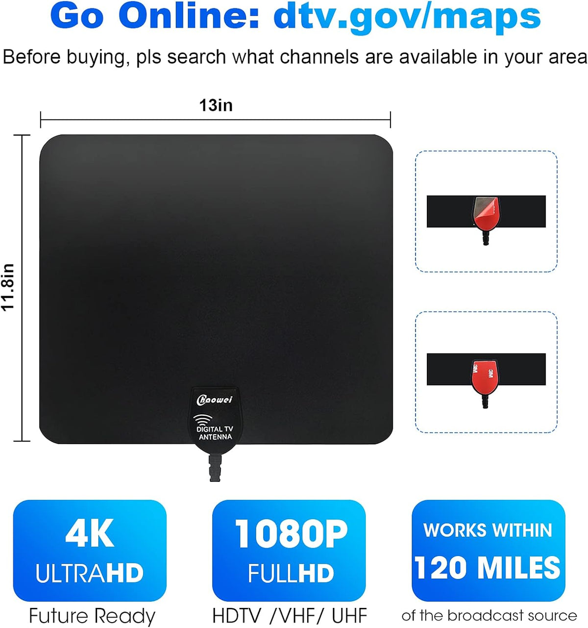 Amplified HD Digital TV Antenna with Signal Booster S206