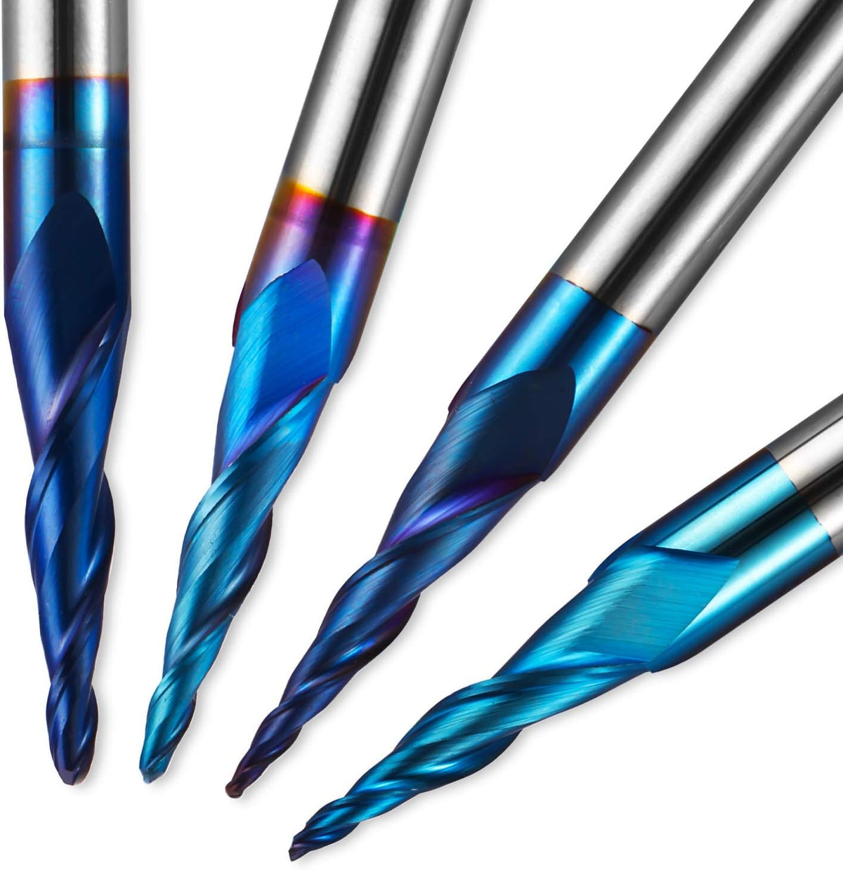 4pcs Tapered Ball Nose Spiral End Mill Tungsten Carbide CNC Router Bits 1/4'' Shank I5880