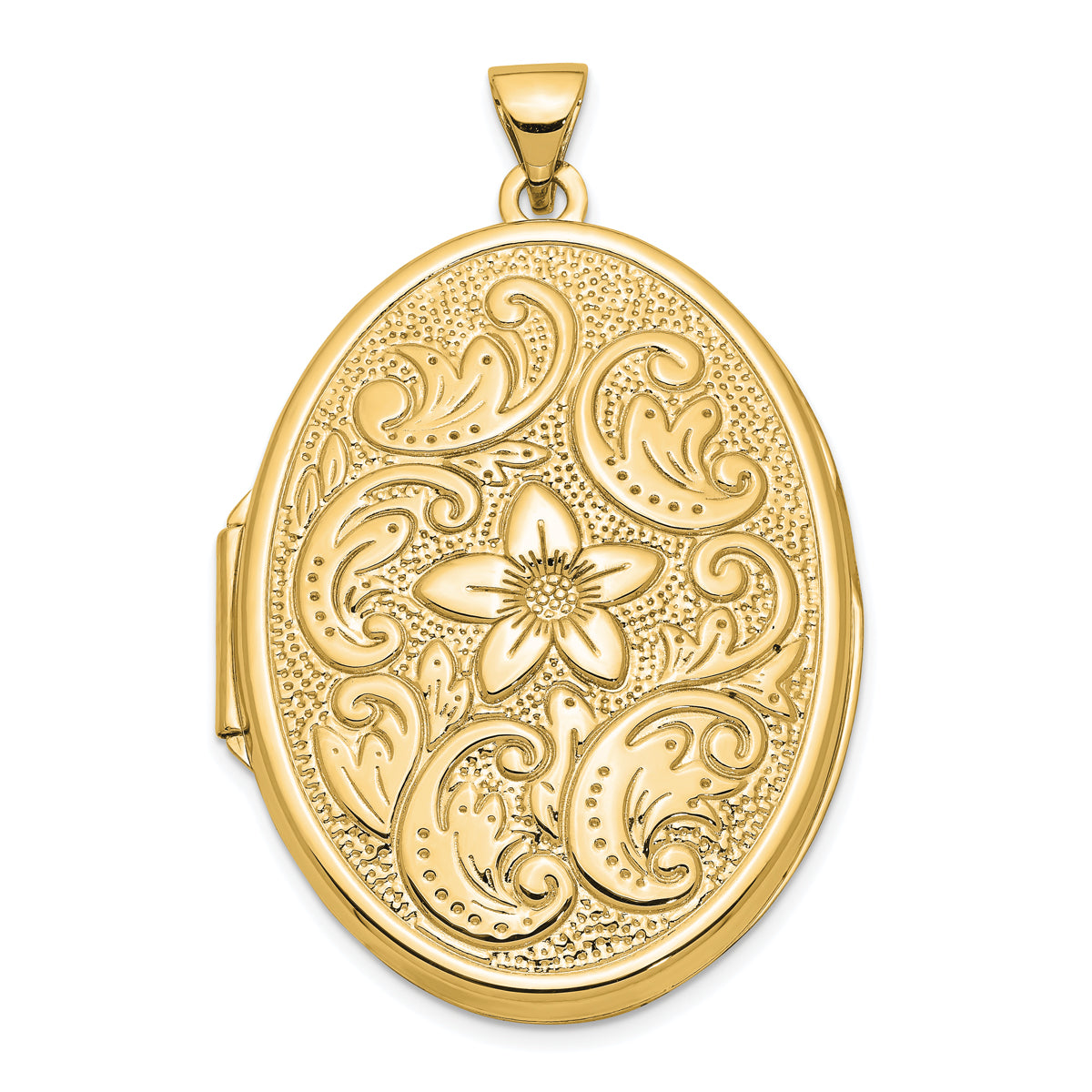 14 Karat Yellow Gold Oval Flower Locket on 18-inch Cable Rope Chain I643