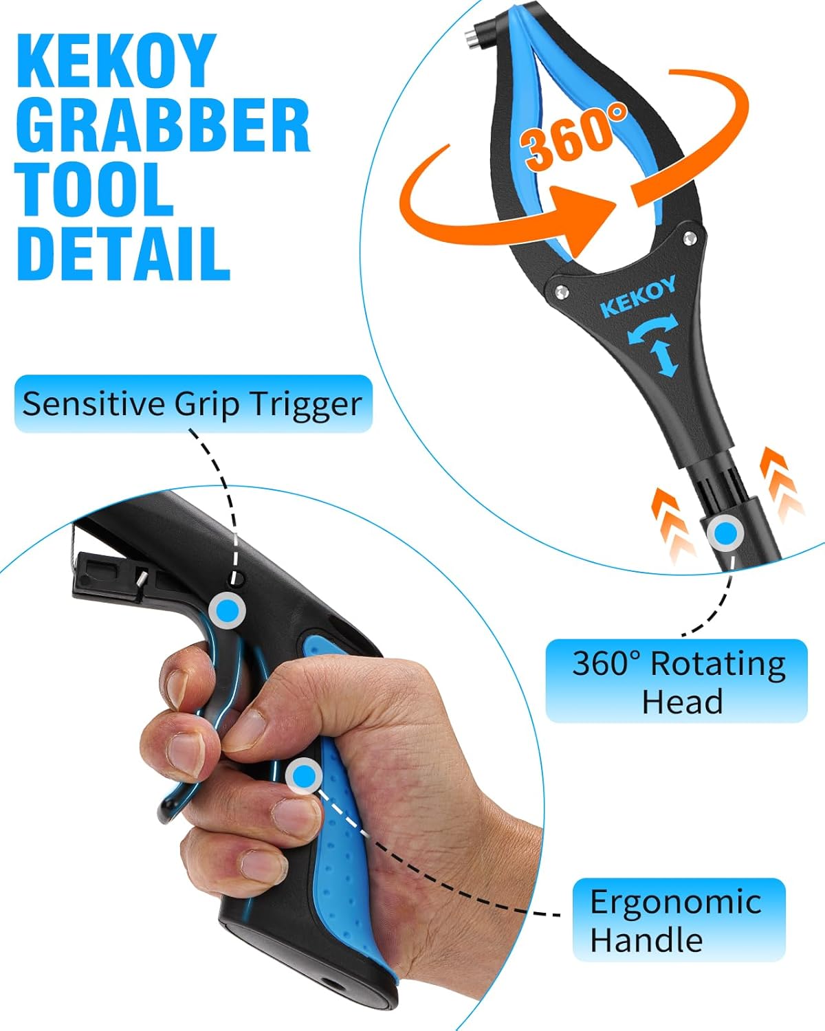 Anti-Slip Rotating Jaw Grabber Reacher Tool with Magnet O96830