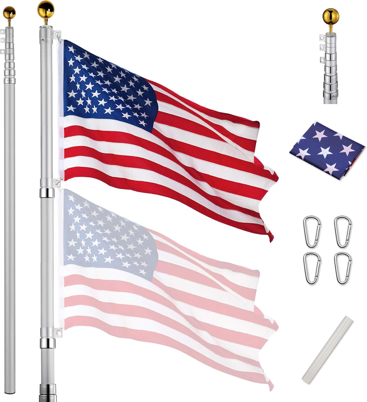 30ft Telescopic Flag Pole Kit Adjustable Aluminum W233644