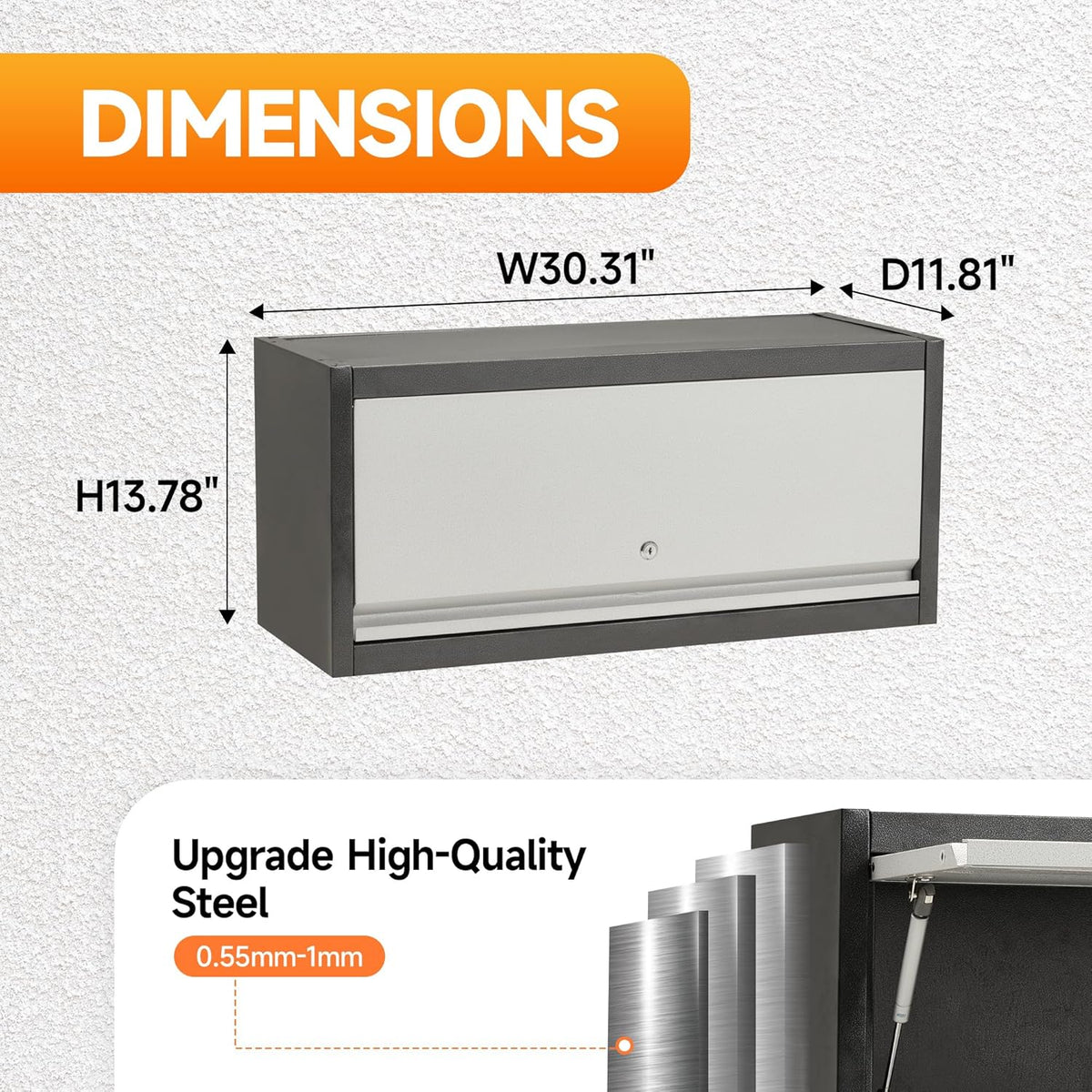 Black Metal Wall Mounted Locking Cabinet 30.31" W with Up-Flip Door U4781