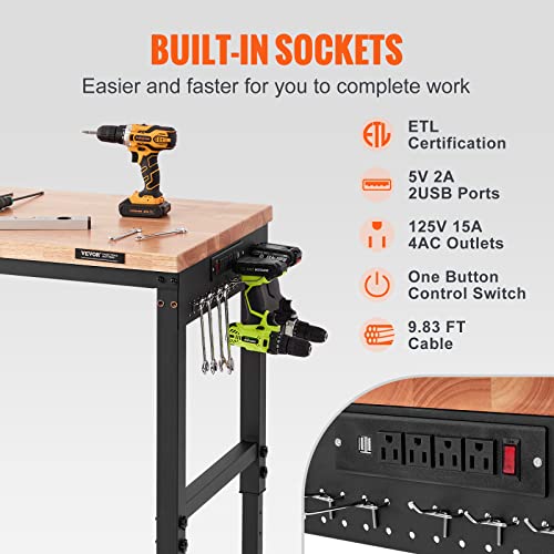 60" Adjustable Heavy Duty Workbench 2000 LBS with Power Outlets S6922
