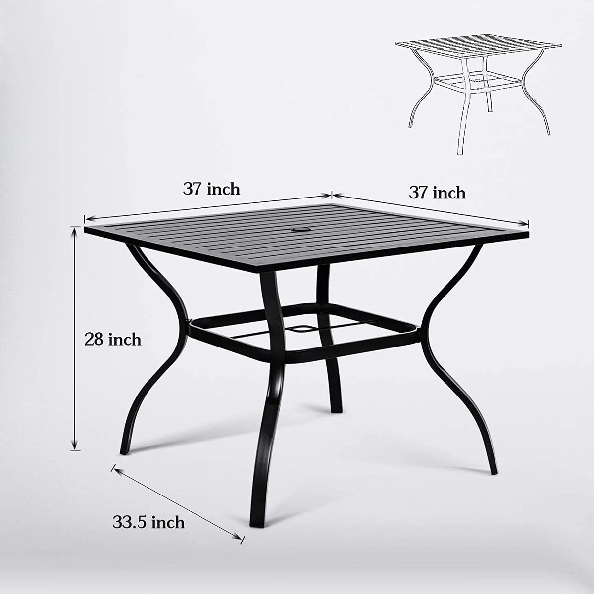 37 Outdoor Patio Square Metal Dining Table with Umbrella Hole, Black X933