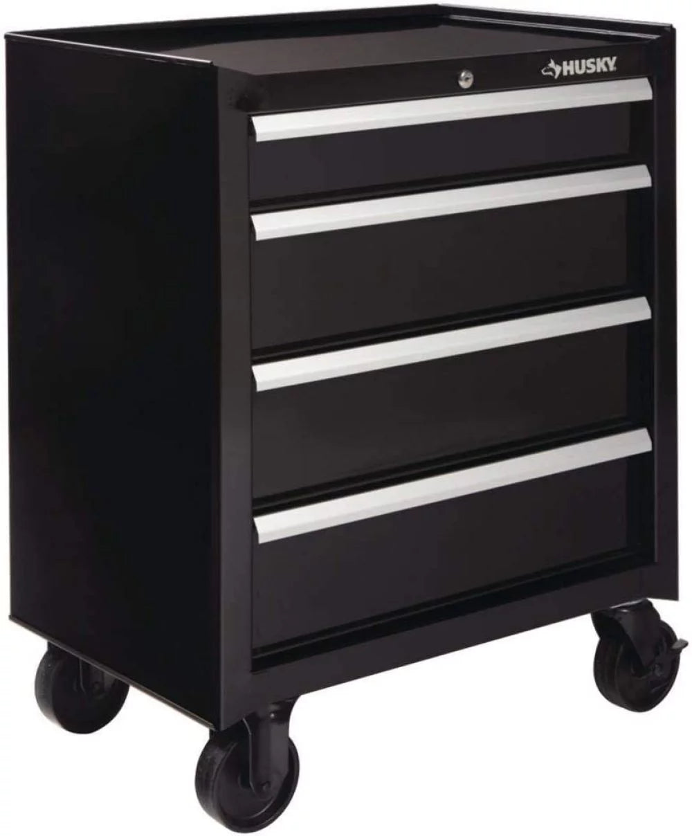 26 in. 4-Drawer Rolling Tool Cabinet in Gloss Black F28067