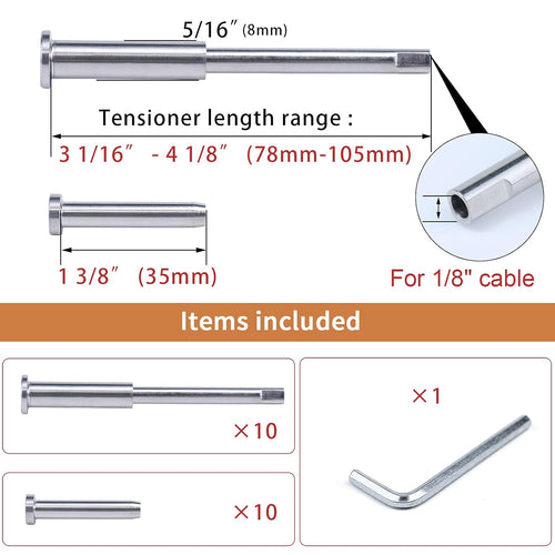 1/8 Invisible Cable Railing Kit Turnbuckle Swage Threaded Stud and Stemball Combination Pack for 2”-6” Wood & Metal Post O249295