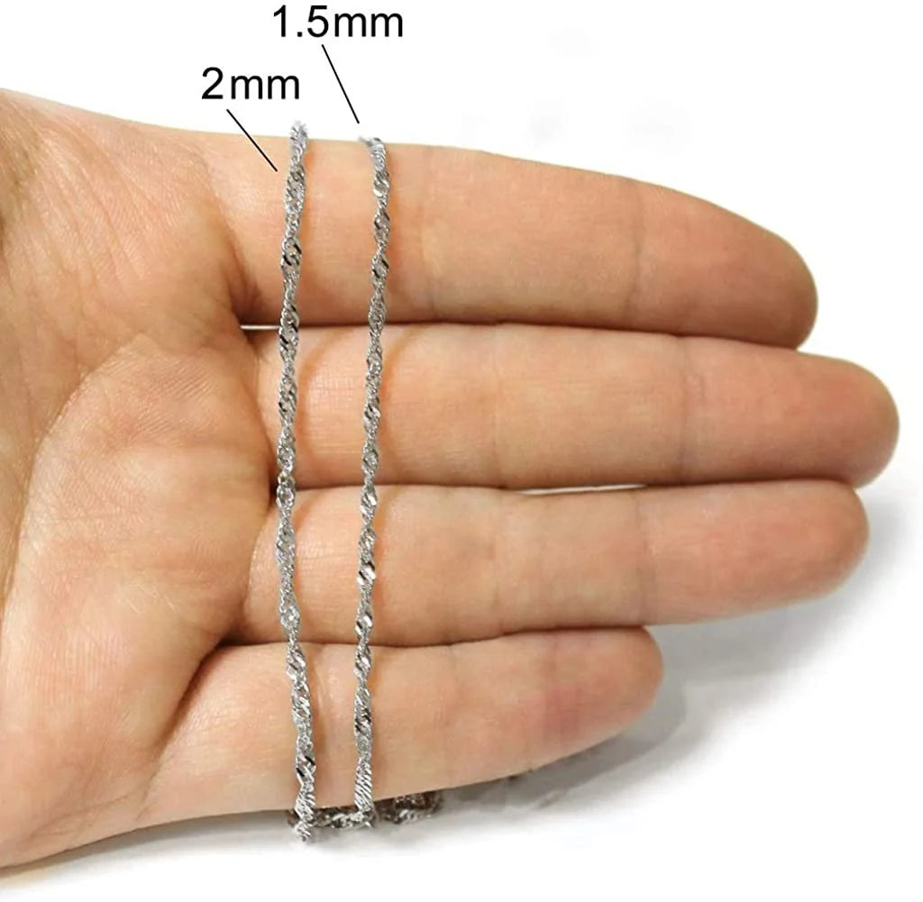 14K White Gold 2mm Singapore Pendant Chain Necklace T512205