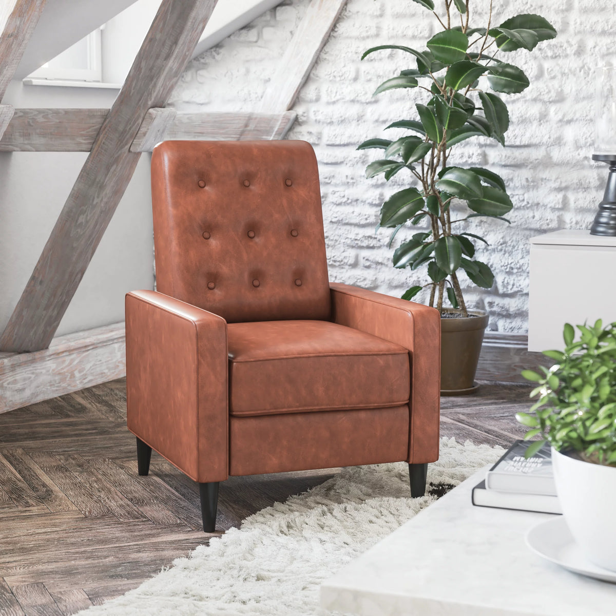 Cognac Brown LeatherSoft Upholstered Recliner U458