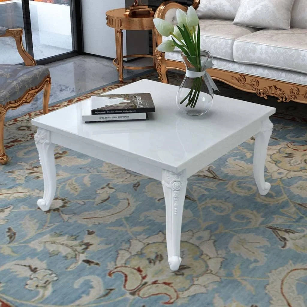 Coffee Table End Table with Plastic Legs High Gloss White H471