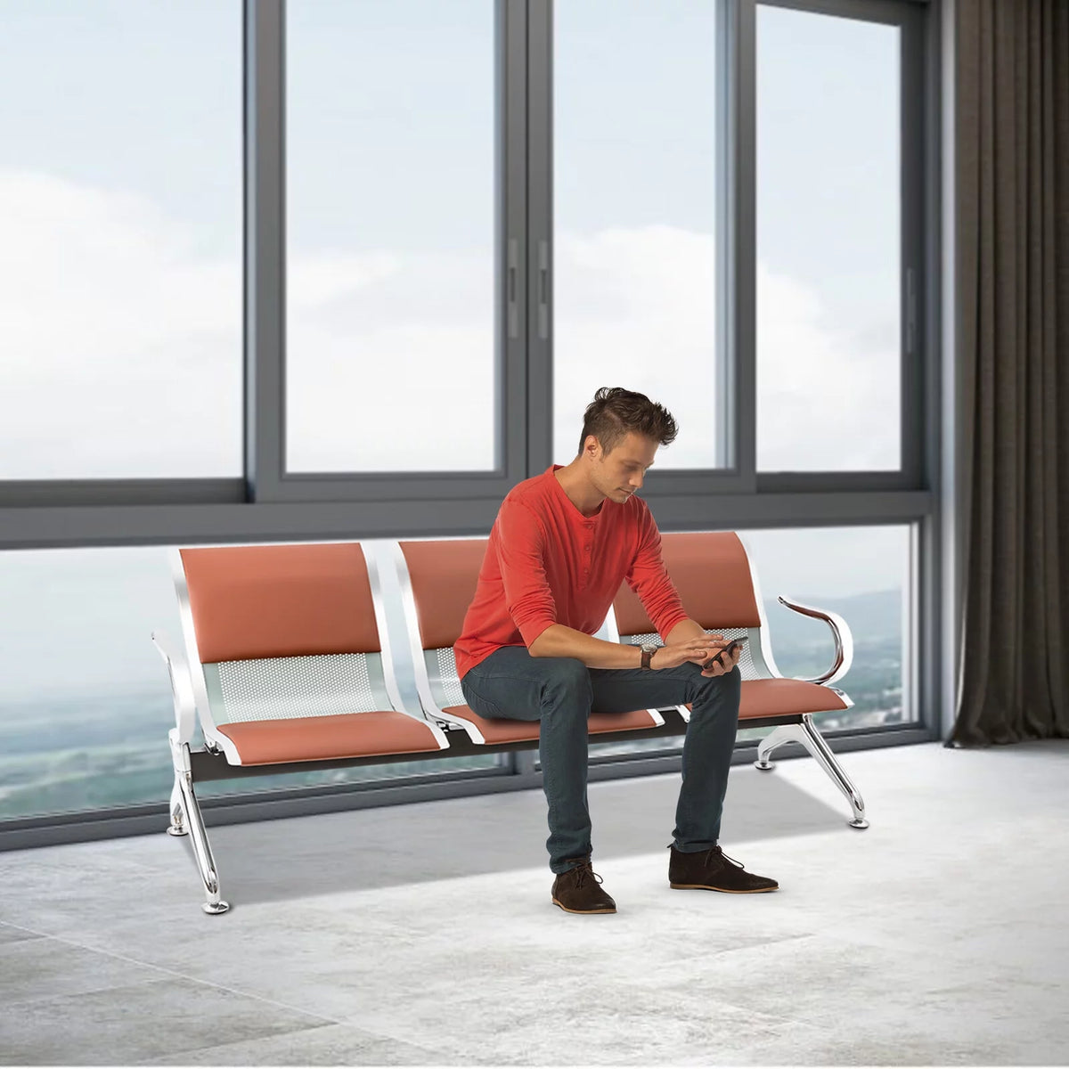 Brown 3-Seat Waiting Room Chair with Arms S989919