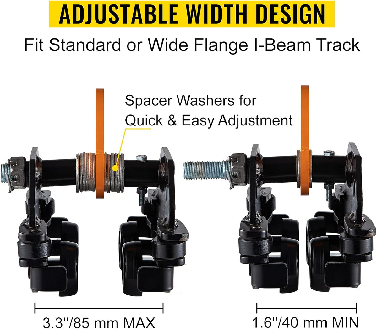 Beam Trolley 1100 LBS Capacity with Side Guide Rollers Pack of 2 X285