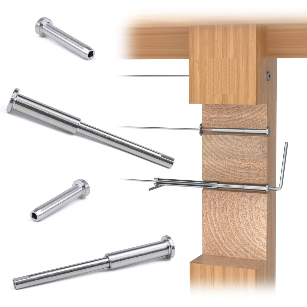 1/8 Invisible Cable Railing Kit Turnbuckle Swage Threaded Stud and Stemball Combination Pack for 2”-6” Wood & Metal Post O249295
