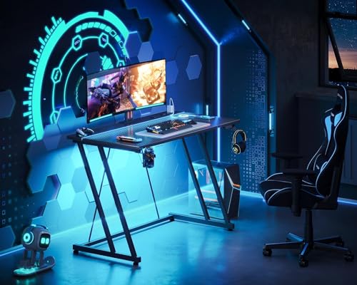 32 Inch Black Gaming Desk with LED Lights & Power Outlet S348