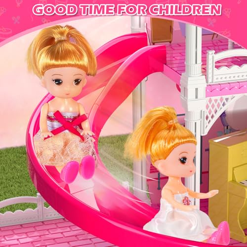 4-Level 10-Room Dolls House with 2 Dolls W844