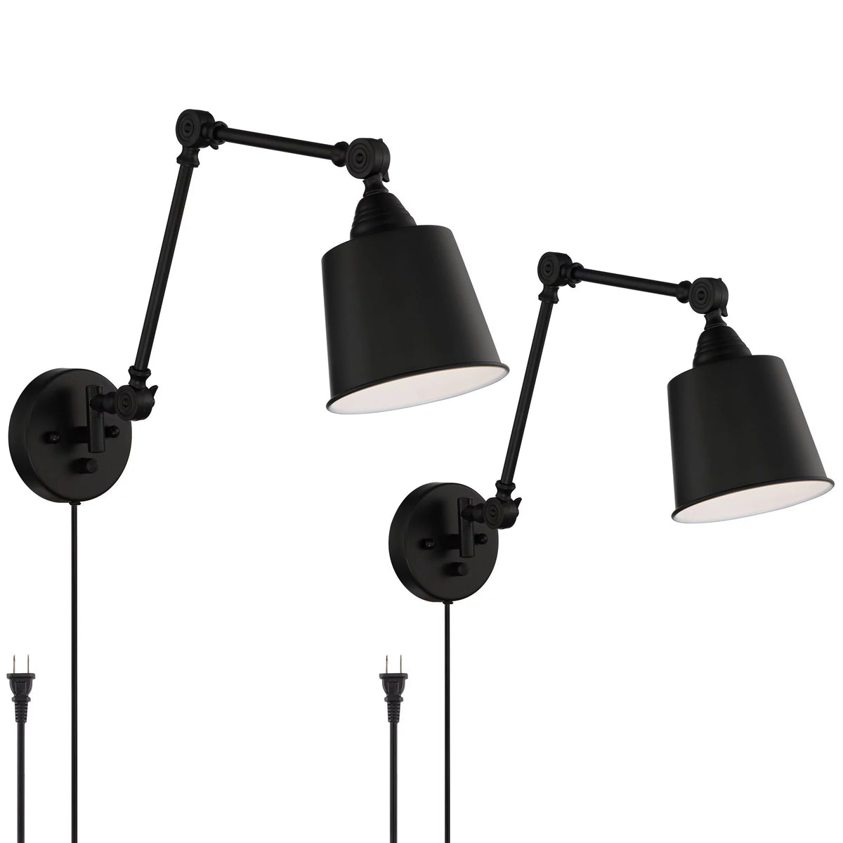Black Metal Plug-in Wall Lamps Set of 2 K305