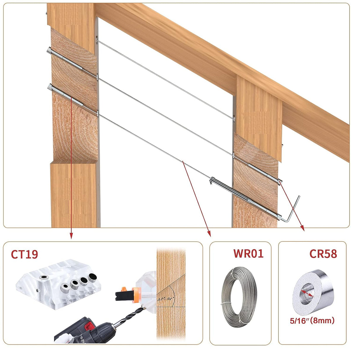 1/8 Invisible Cable Railing Kit Turnbuckle Swage Threaded Stud and Stemball Combination Pack for 2”-6” Wood & Metal Post O249295