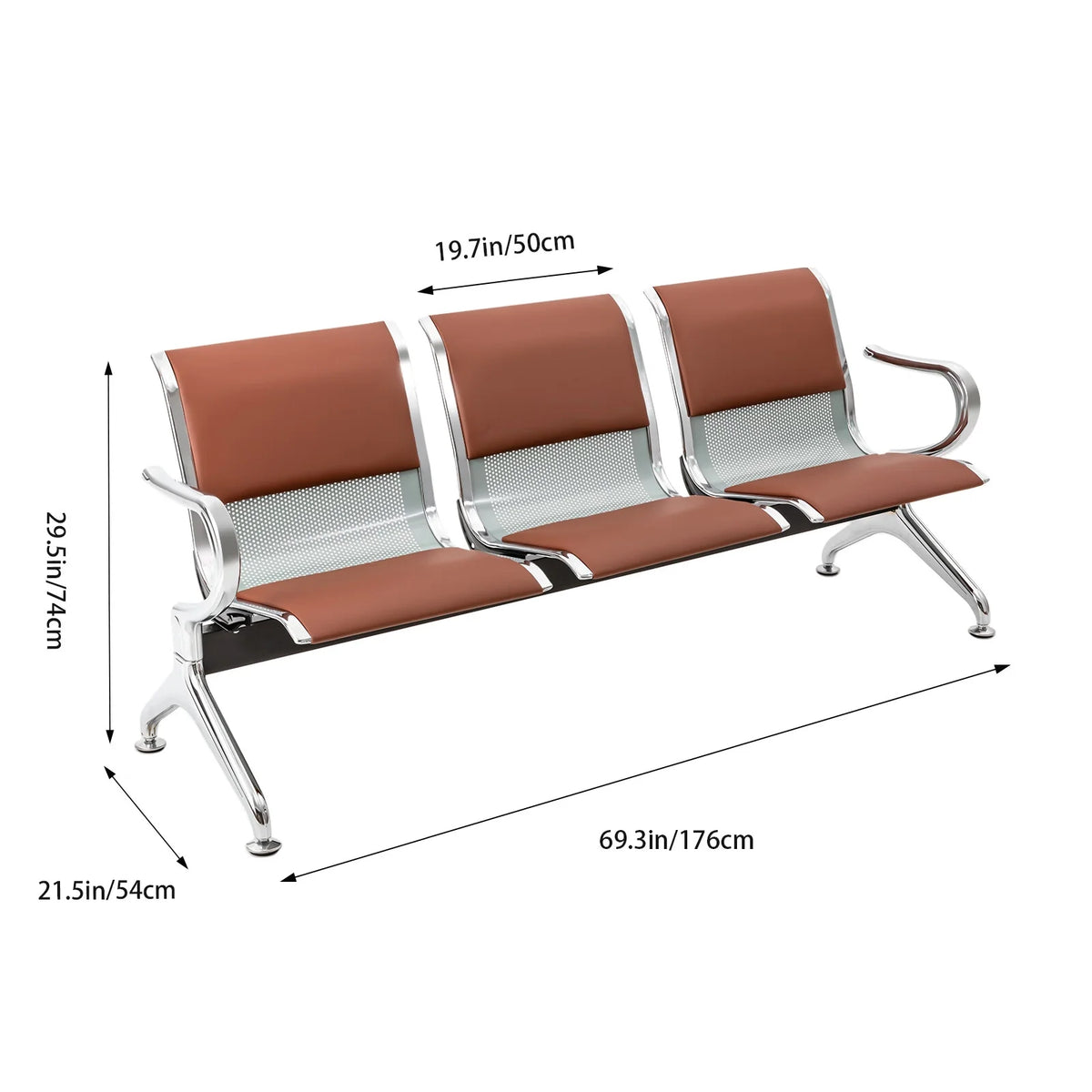 Brown 3-Seat Waiting Room Chair with Arms S989919