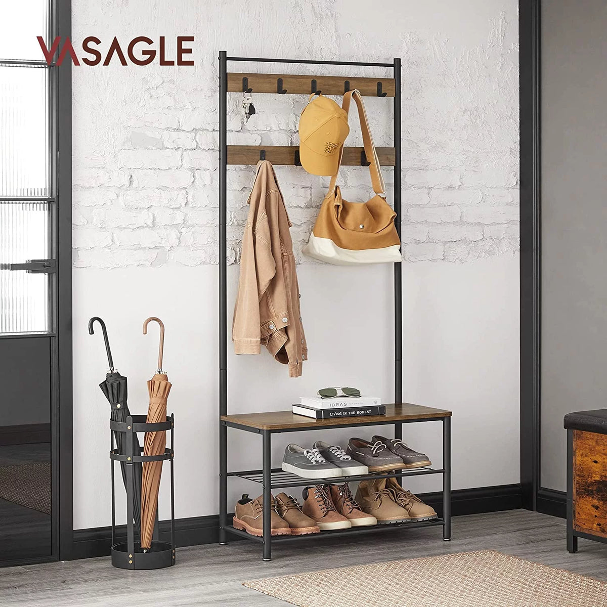 Coat Rack Hall Tree with Shoe Storage Bench J6423