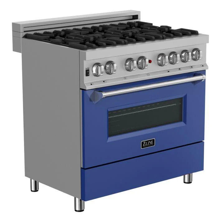 36 in. Gas Burner Electric Oven Stainless Blue Matte Door H389562
