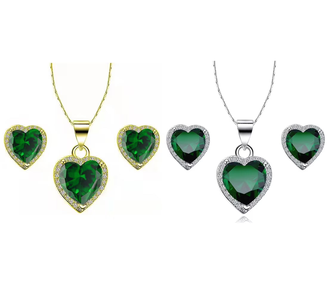 24k Yellow and White Gold 2Ct Emerald Necklace Set 18 inch L234286