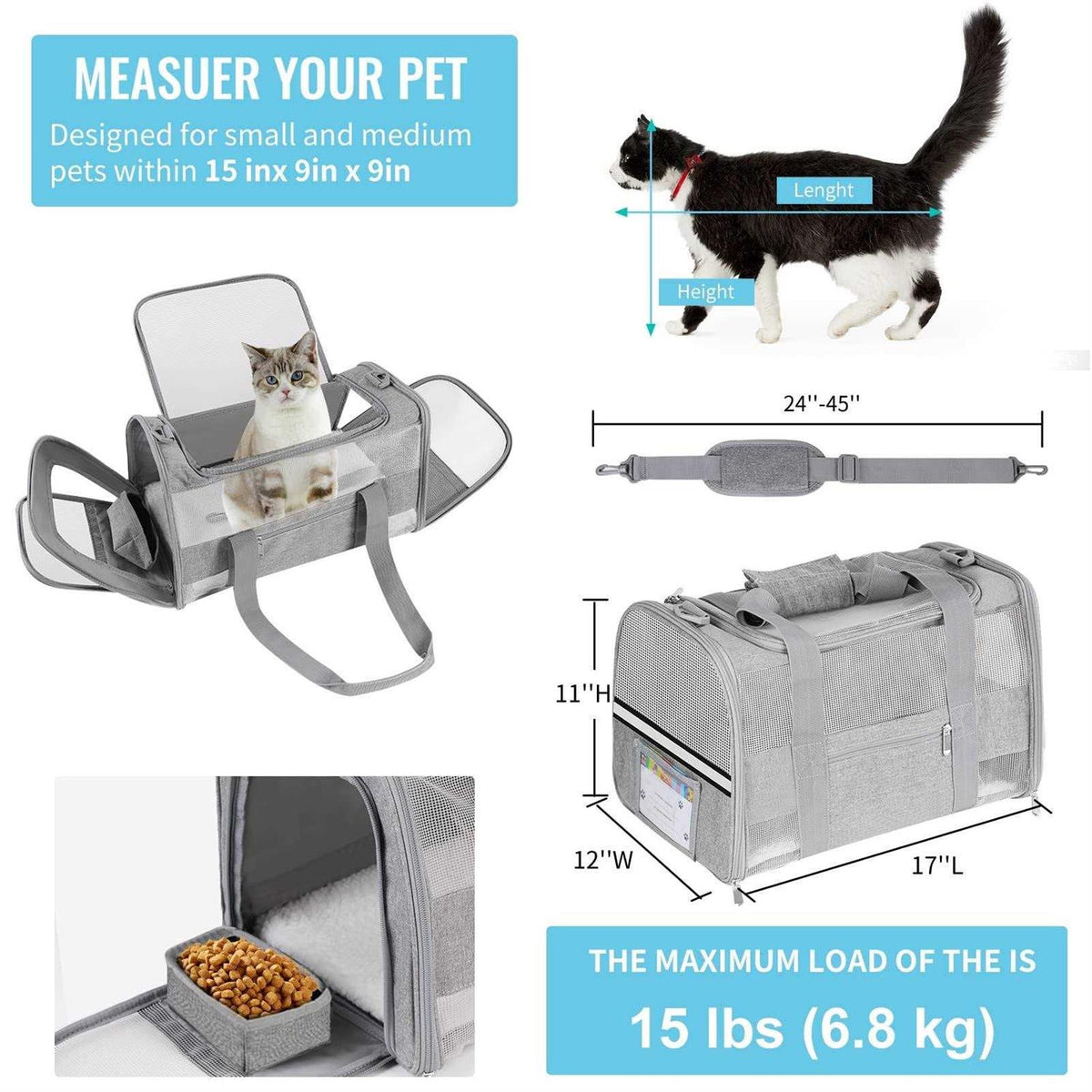 Cat Carrier Airline Approved for Small Dogs Medium Cats Under 15 Lbs V688226