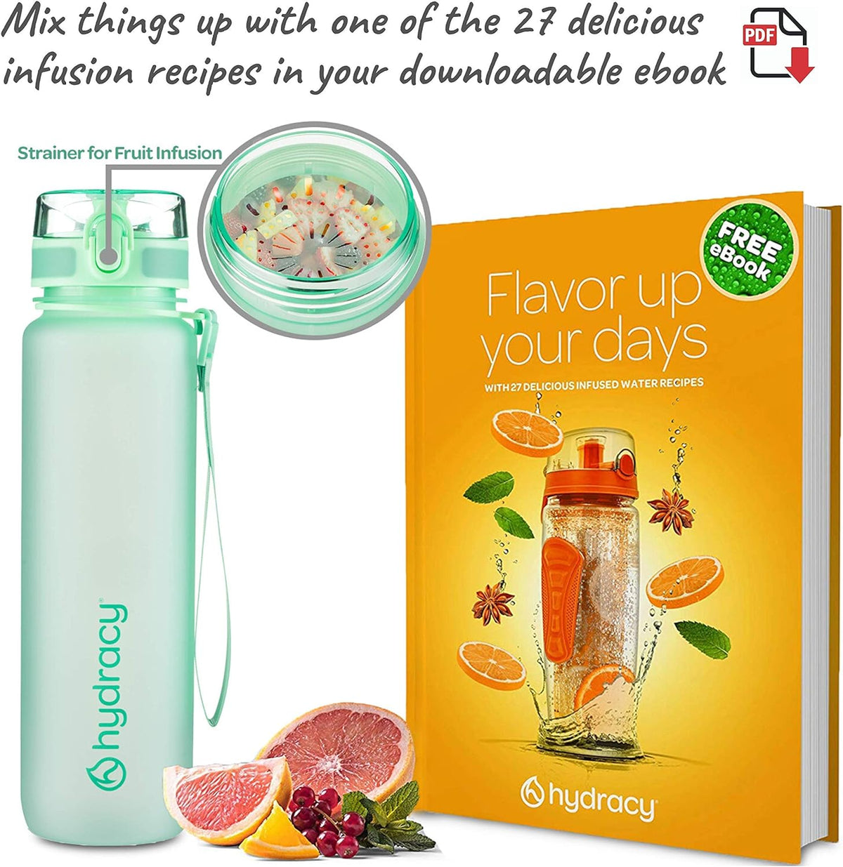 Aqua Green 500 ml 17 Oz BPA Free Water Bottle with Fruit Infuser Strainer B6423