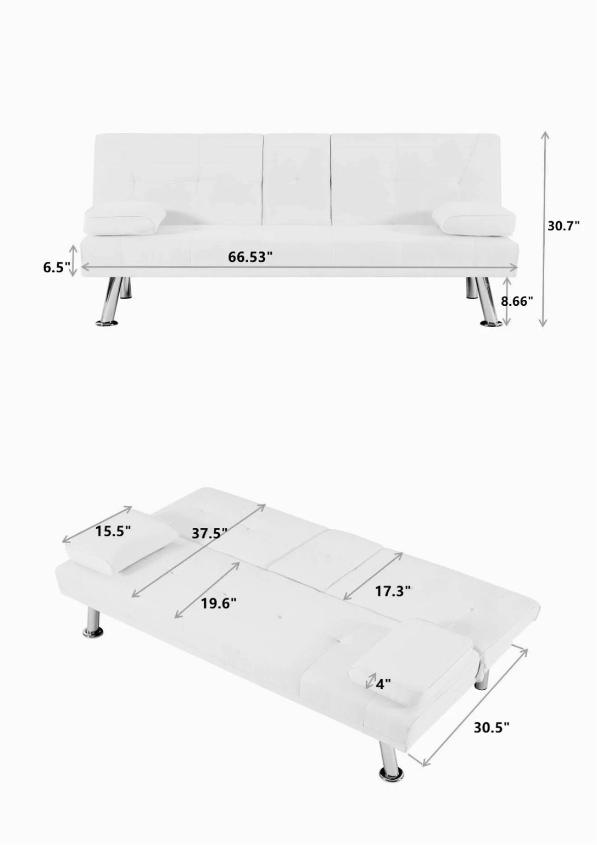 Blue Velvet Convertible Futon Sofa Bed with Cupholders T91784