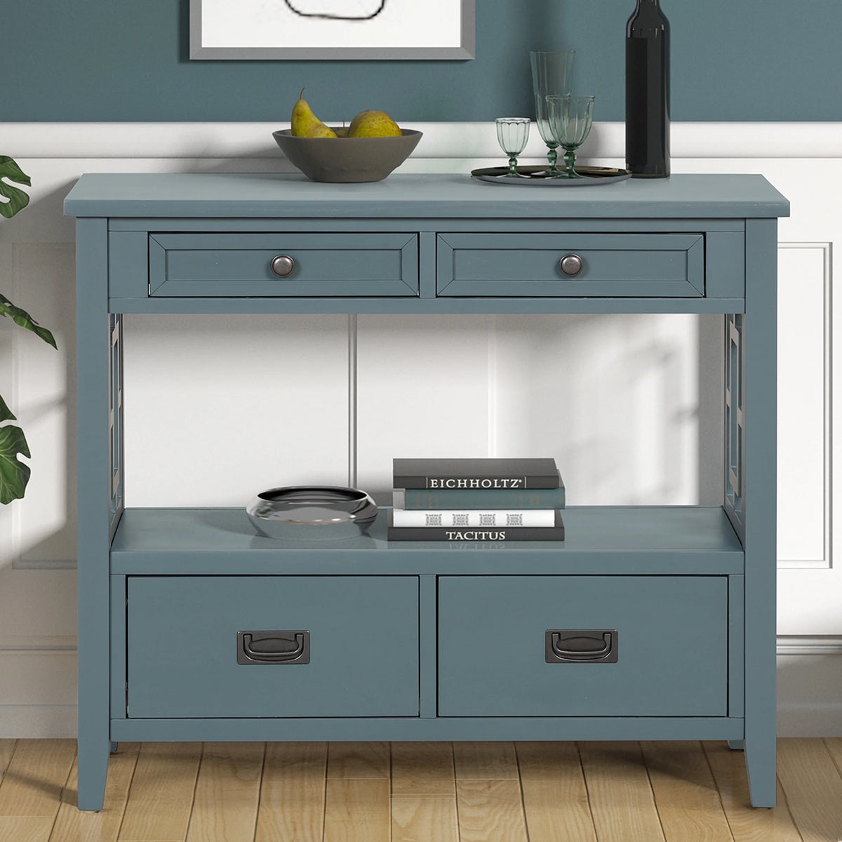 36'' Pine Wood Console Table with 4 Drawers & 1 Storage Shelf S8228
