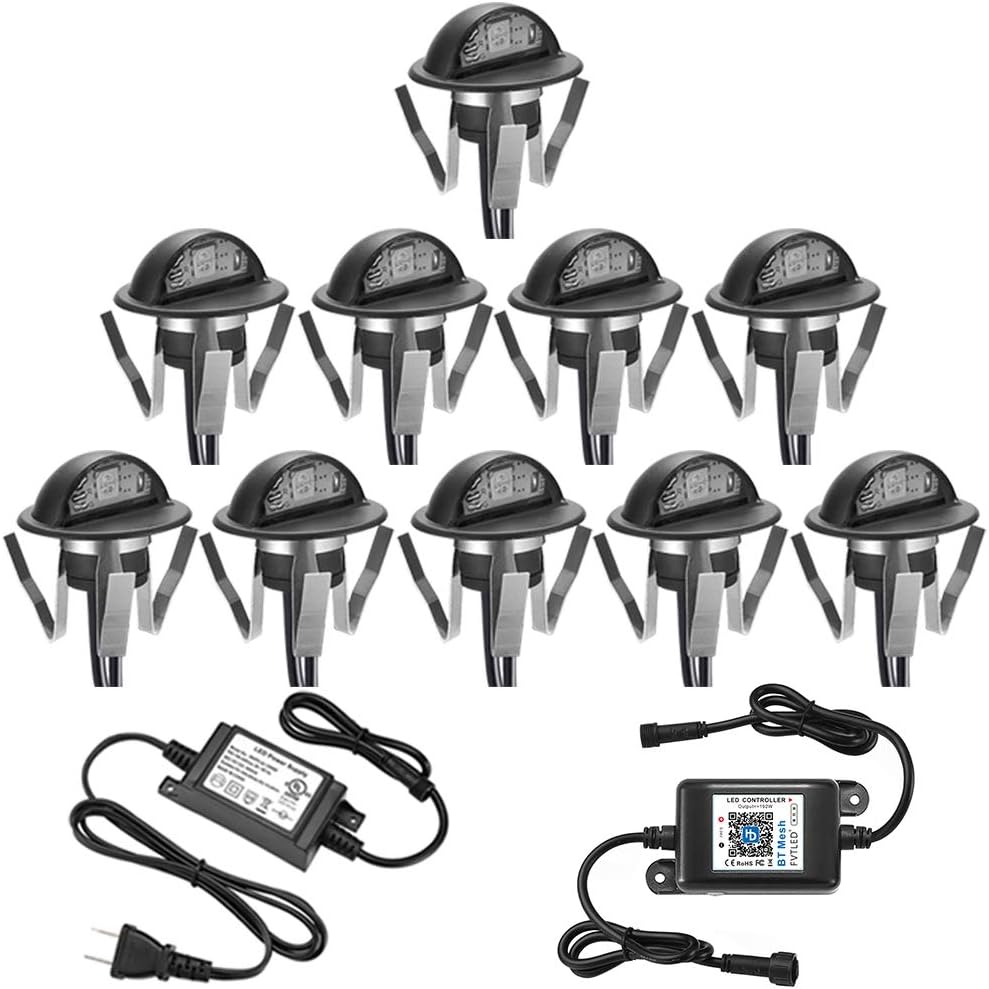 10pcs Bluetooth RGB Low Voltage Recessed Step Lighting Kit Q79005