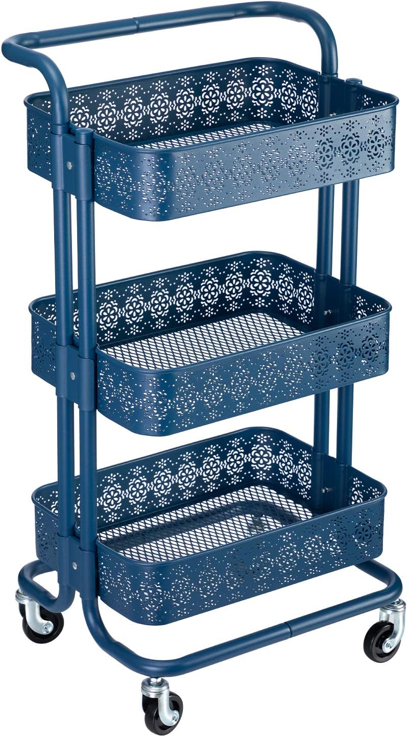 Black 3 Tier Metal Rolling Storage Cart A68018