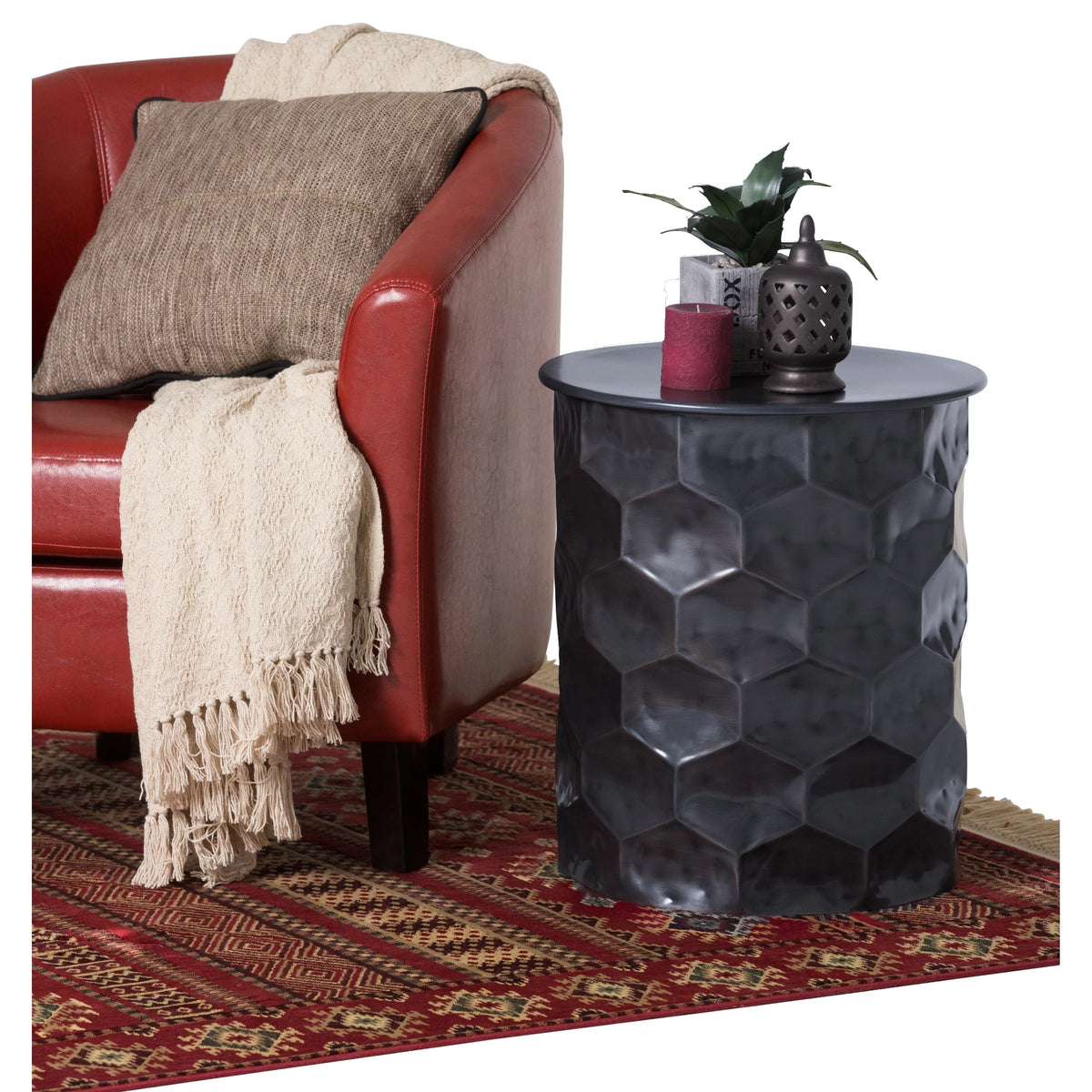 Bronze Metal Storage Accent Side Table I722741