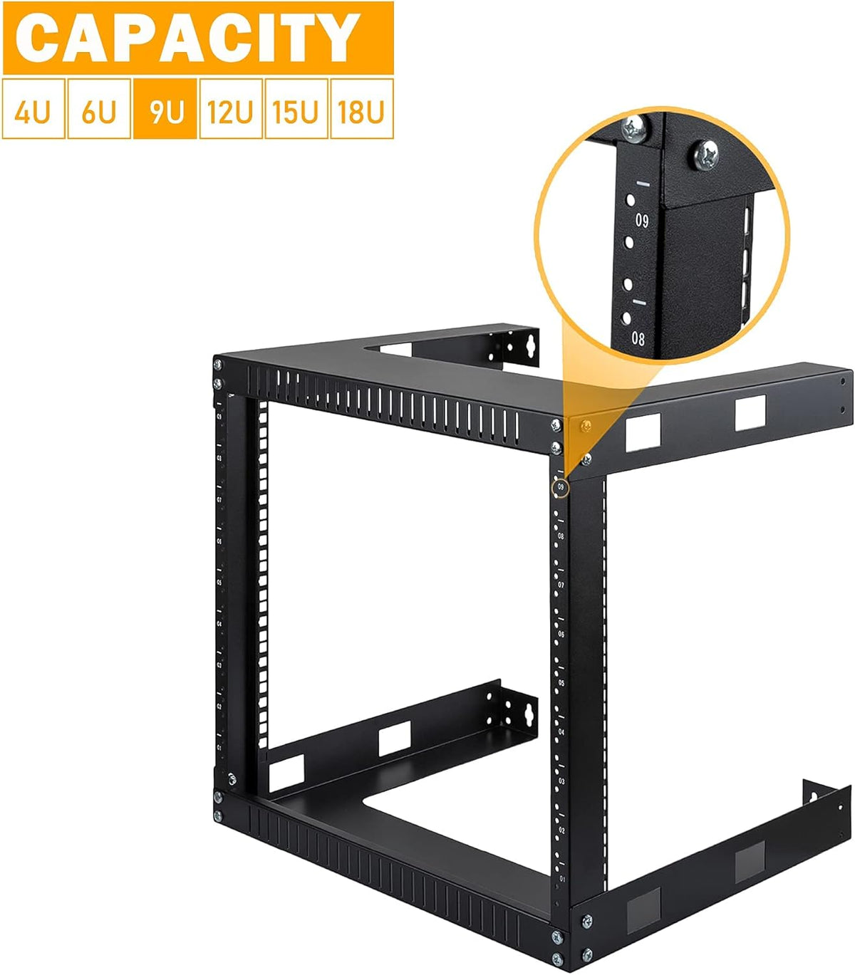 9U 19 Wall Mount Shelf Network Cabinet 17.7 Deep 2 Post Open Frame Rack Black R199