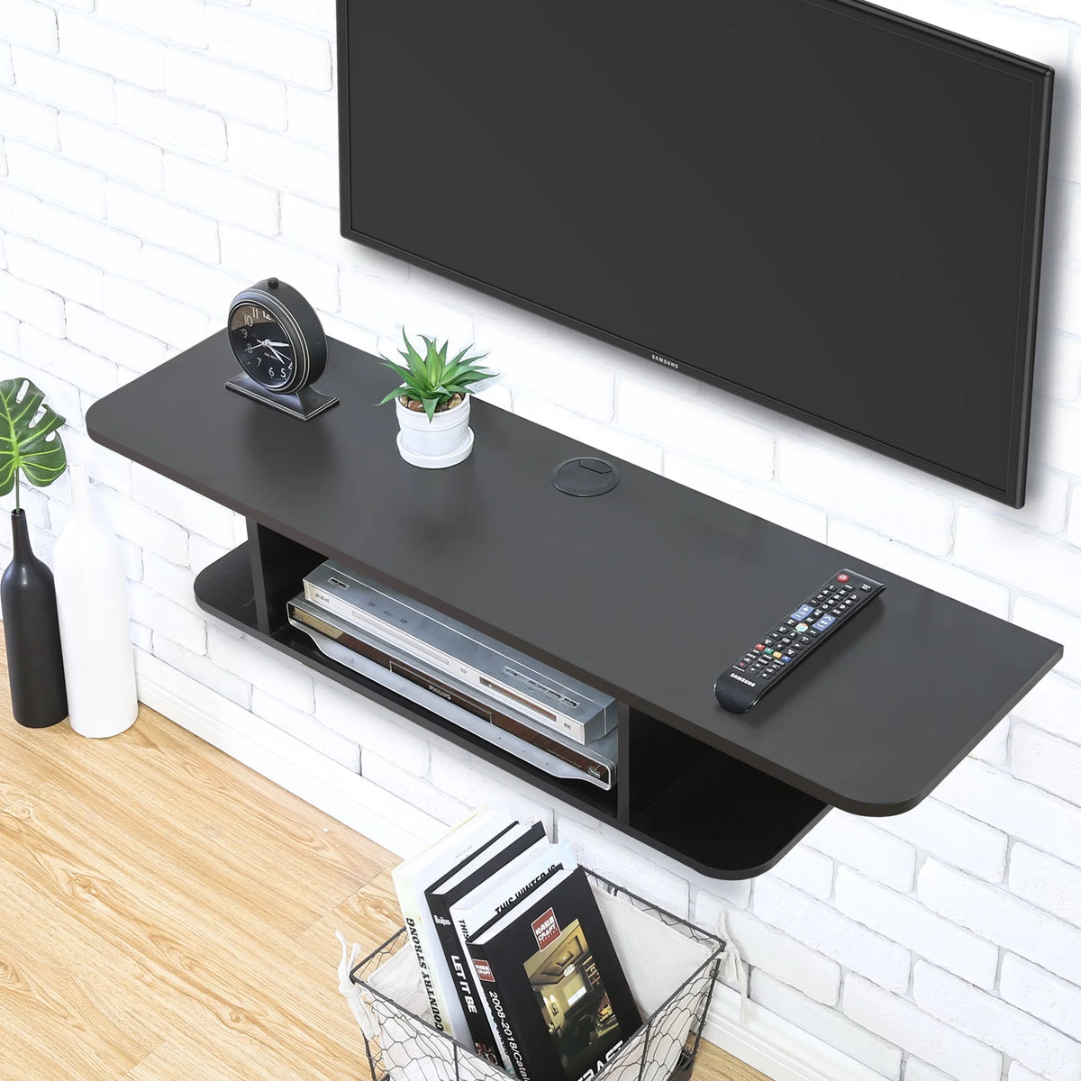 Black Wall Mounted Floating TV Shelf Media Console N531