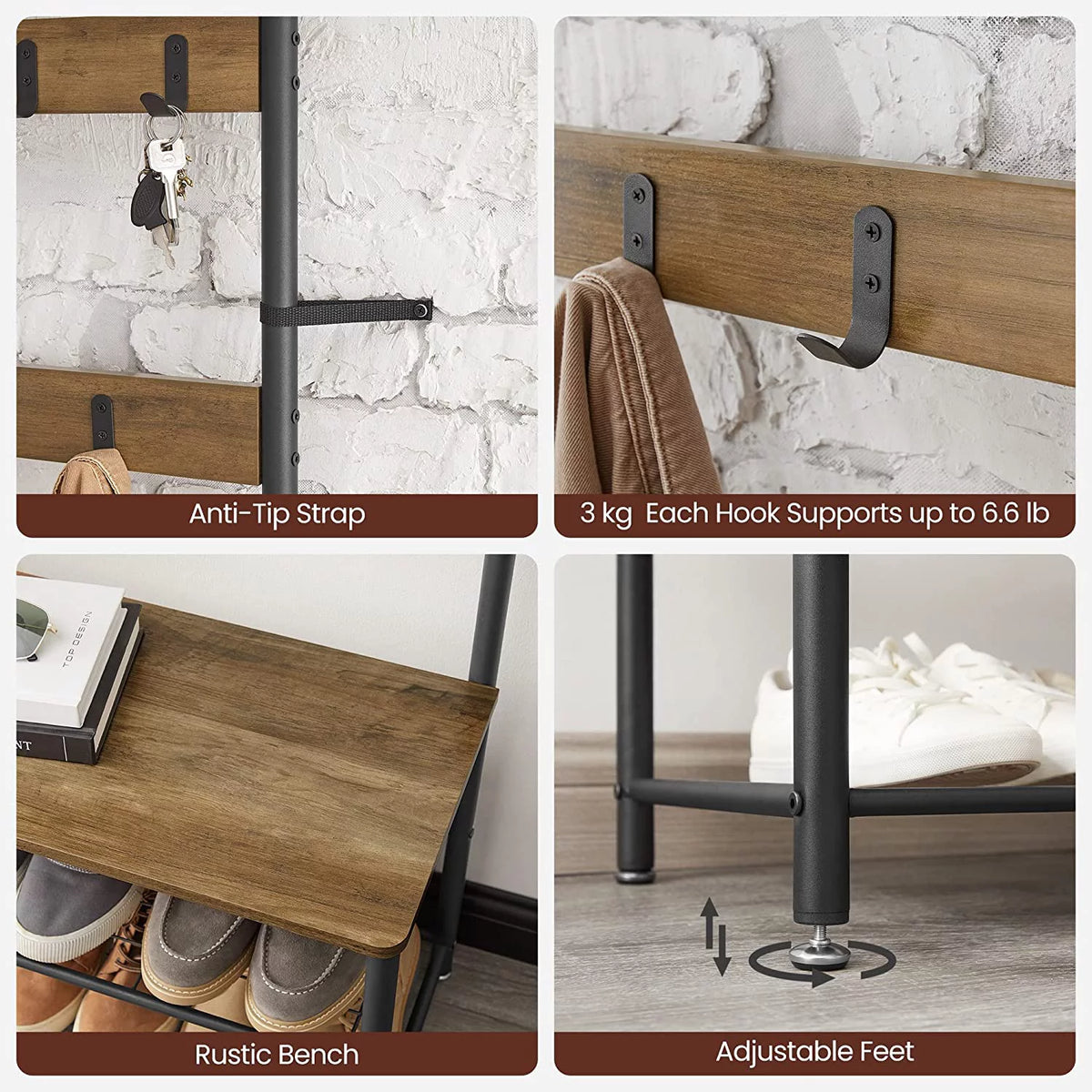 Coat Rack Hall Tree with Shoe Storage Bench J6423