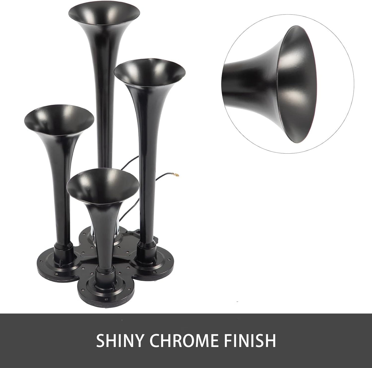150DB Train Horns Kit 4 Trumpet with 120 PSI 12V Air Compressor Air Horn Compressor Tank (Black) R5092