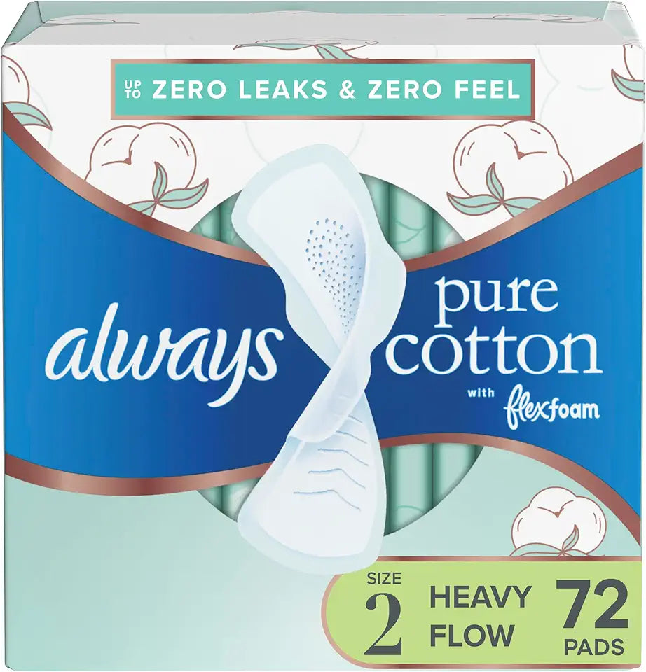 Cotton Feminine Pads with Wings Unscented 72 Count Y281563