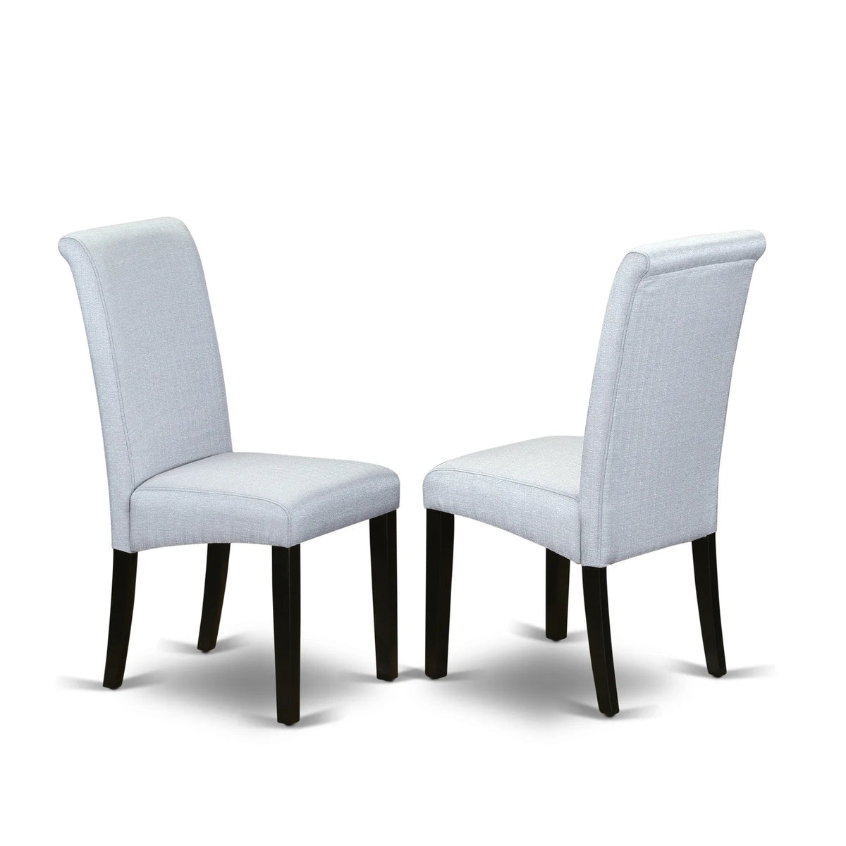 5Pc Small Round Table with Linen Grayish Blue Fabric Parson Chairs U7173