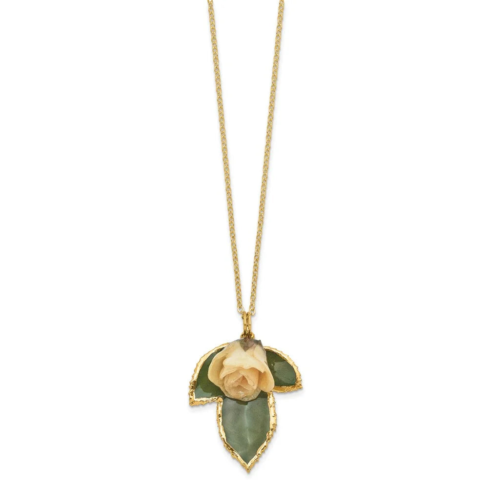 24K Gold-trim Lacquer Dipped Leaf 20 inch Necklace O991483