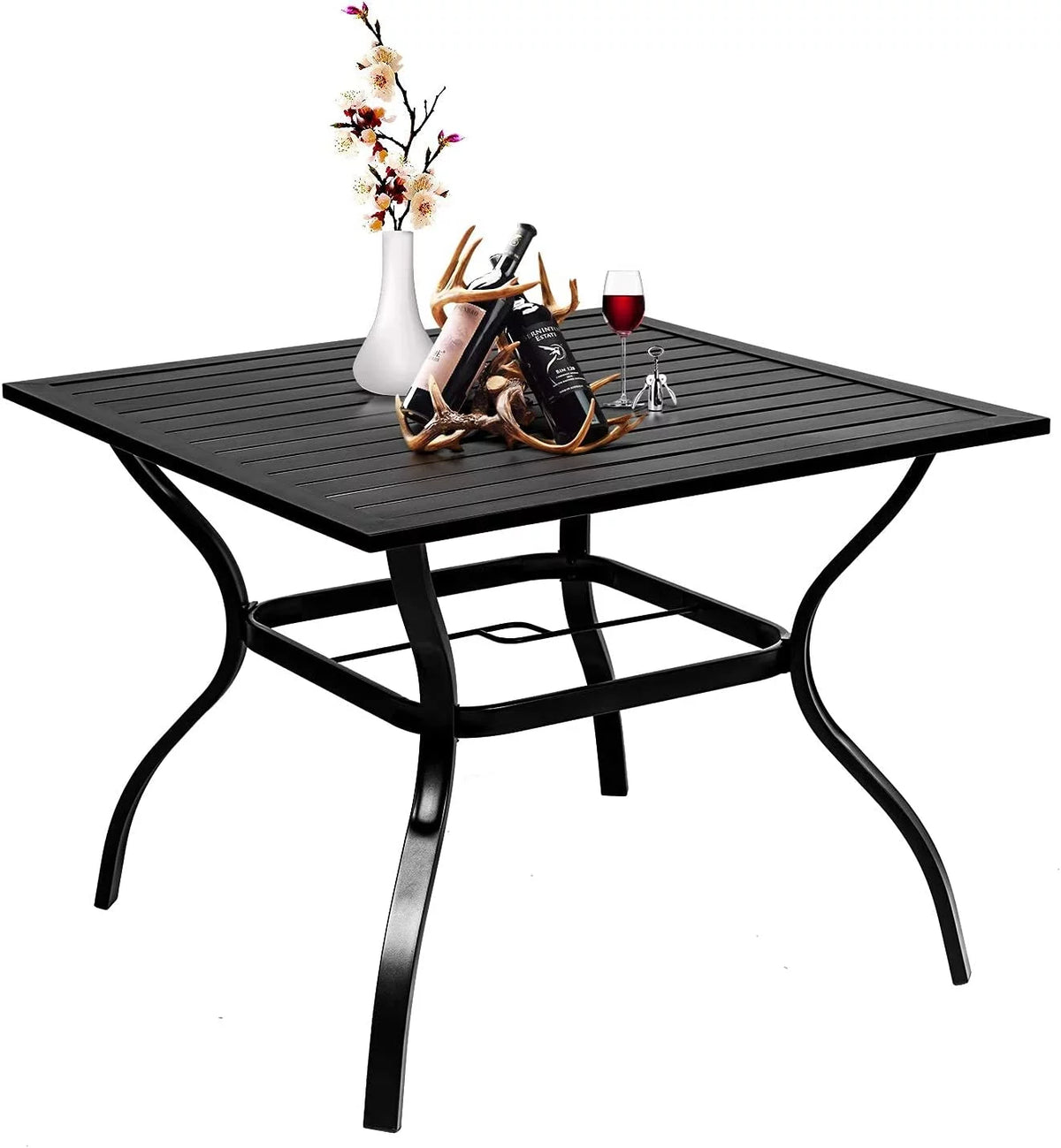 37 Outdoor Patio Square Metal Dining Table with Umbrella Hole, Black X933